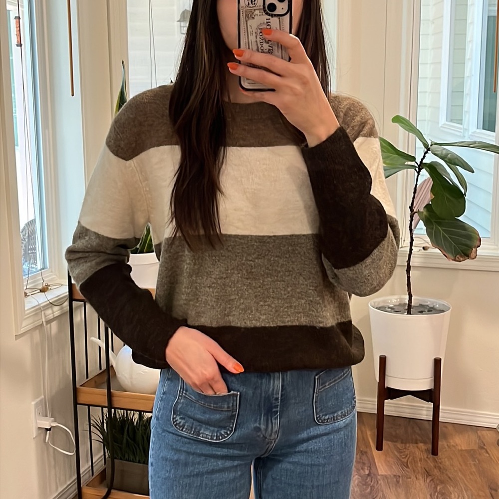 H&M Neutral Brown Colorblock Fine Knit Sweater XS